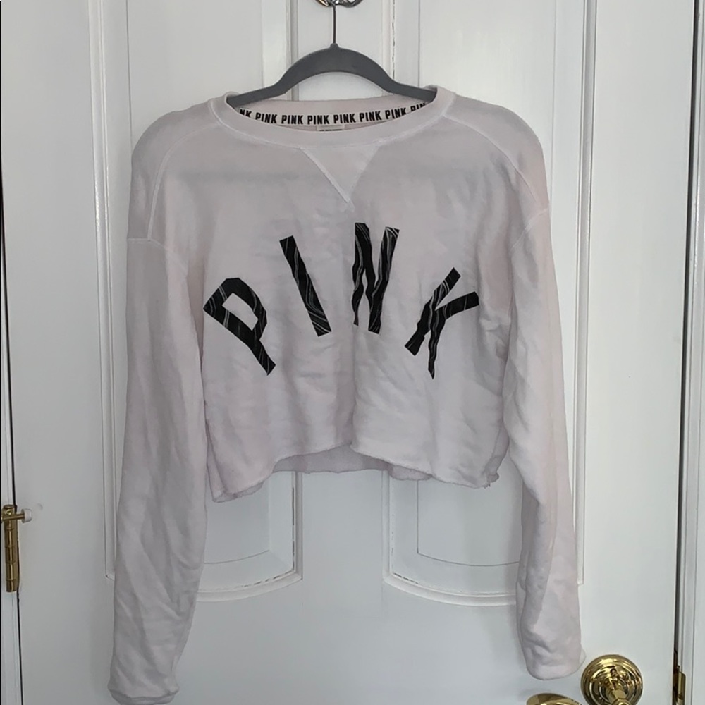 Cropped white PINK crew neck